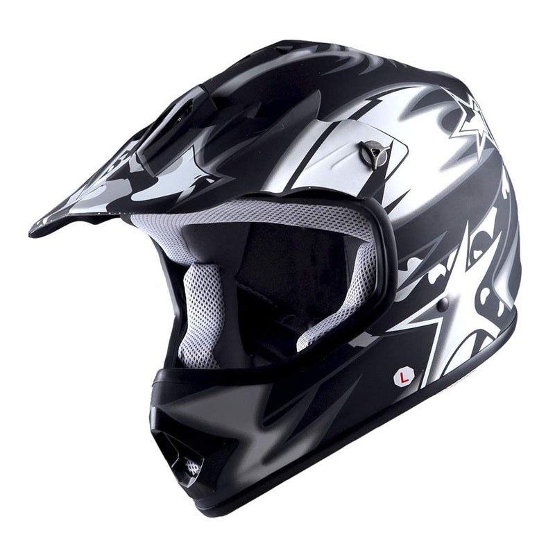 WOW Youth Kids Motocross BMX MX ATV Dirt Bike Helmet Star Matt Black - Image 1